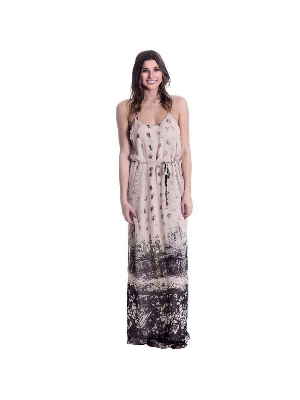 NEW Chaser Silk Drawstring Back Cutout Maxi Dress